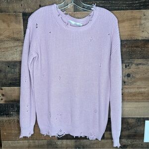 NWT One Grey Day Purple Sweater Cashmere Knit Distressed Long Sleeve